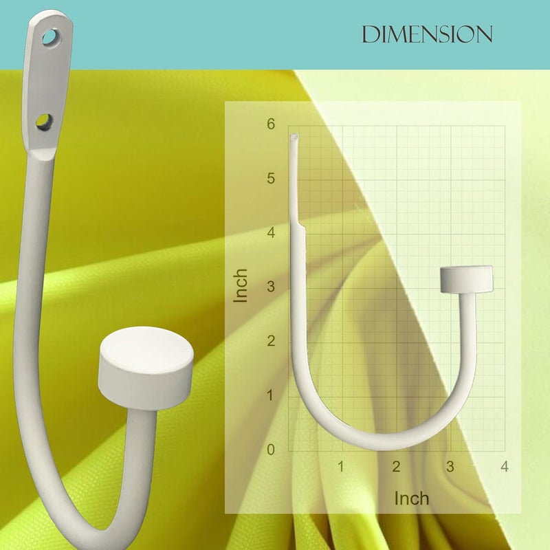 ARNORX Quality Curtain Holdbacks, Solid Steel Curtain Holdback with Disk Finial, Set of 2 Window Curtain Tieback Hooks, White - Image 4